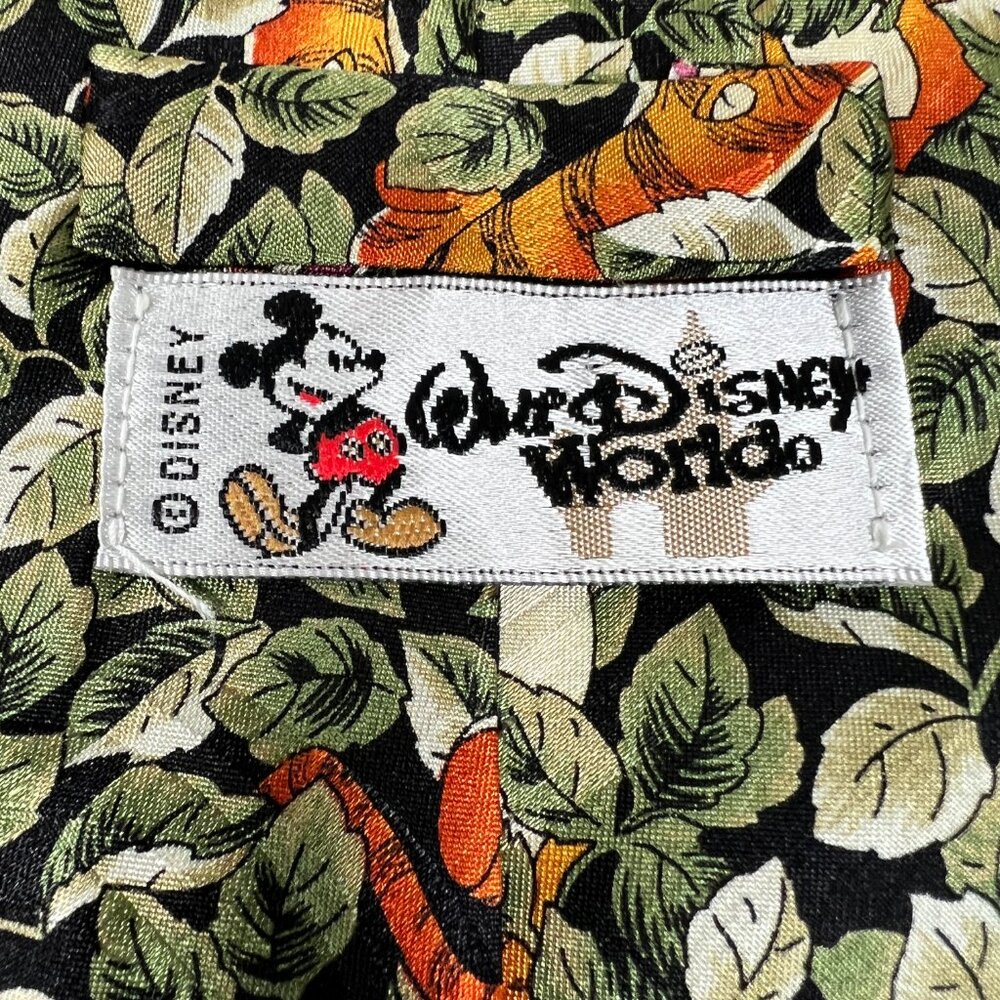 Vintage Disney World Mens Tigger in Jungle Leaves Green Orange Silk Pointed Tie - Picture 8 of 11